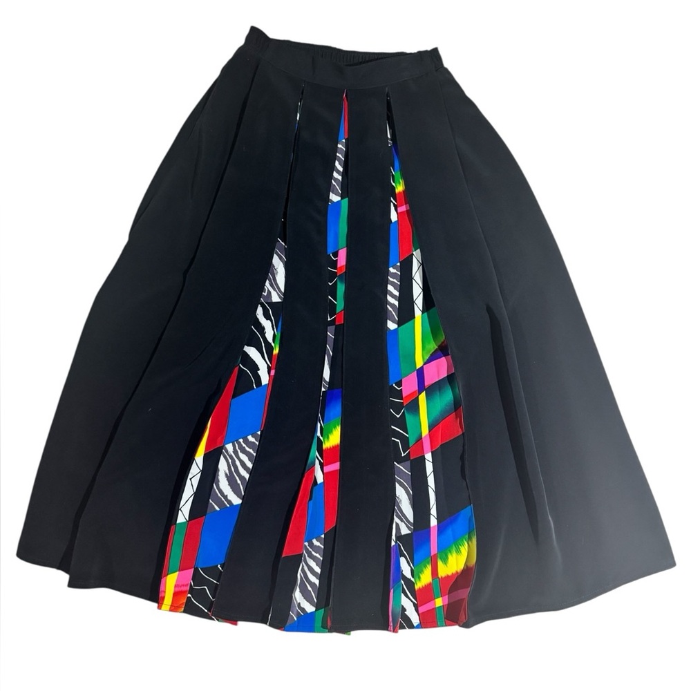 Vintage Starfire Pleated Skirt Black Rainbow 80s Stranger Things High Rise Midi - Picture 2 of 8